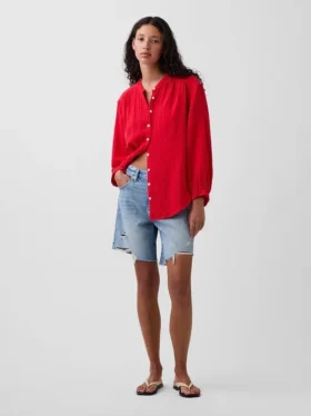 Camisas oversize sin cuello de gasa de algodón