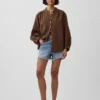 Camisas oversize sin cuello de gasa de algodón