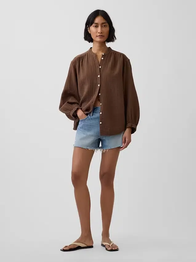 Camisas oversize sin cuello de gasa de algodón