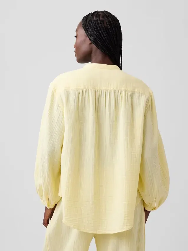 Camisas oversize sin cuello de gasa de algodón