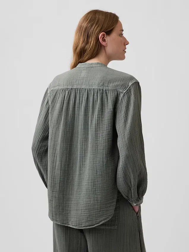 Camisas oversize sin cuello de gasa de algodón