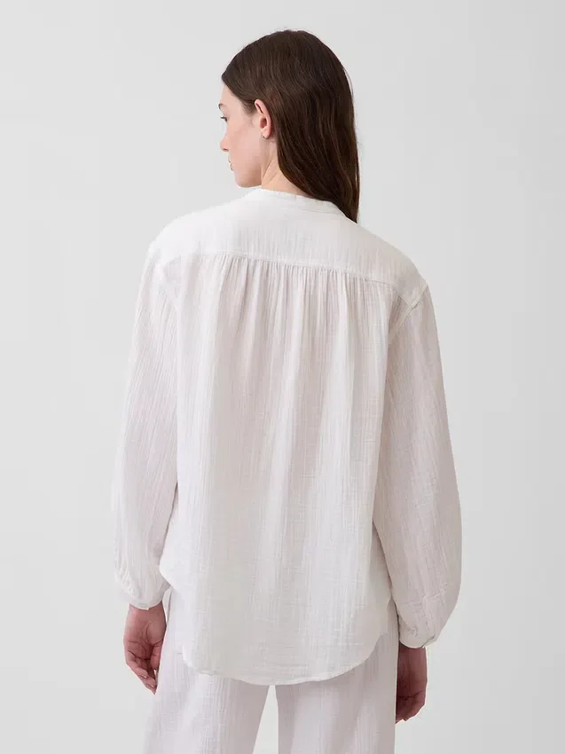 Camisas oversize sin cuello de gasa de algodón