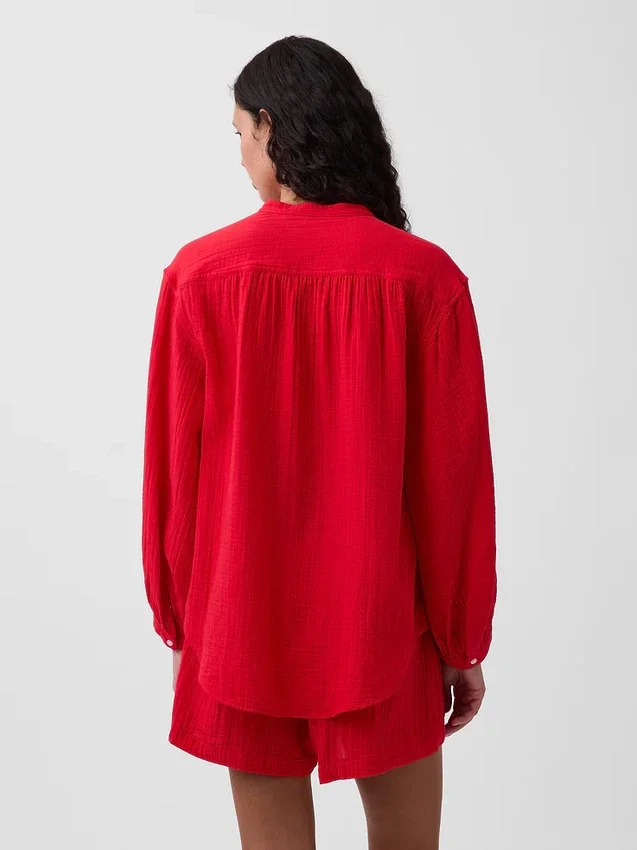 Camisas oversize sin cuello de gasa de algodón