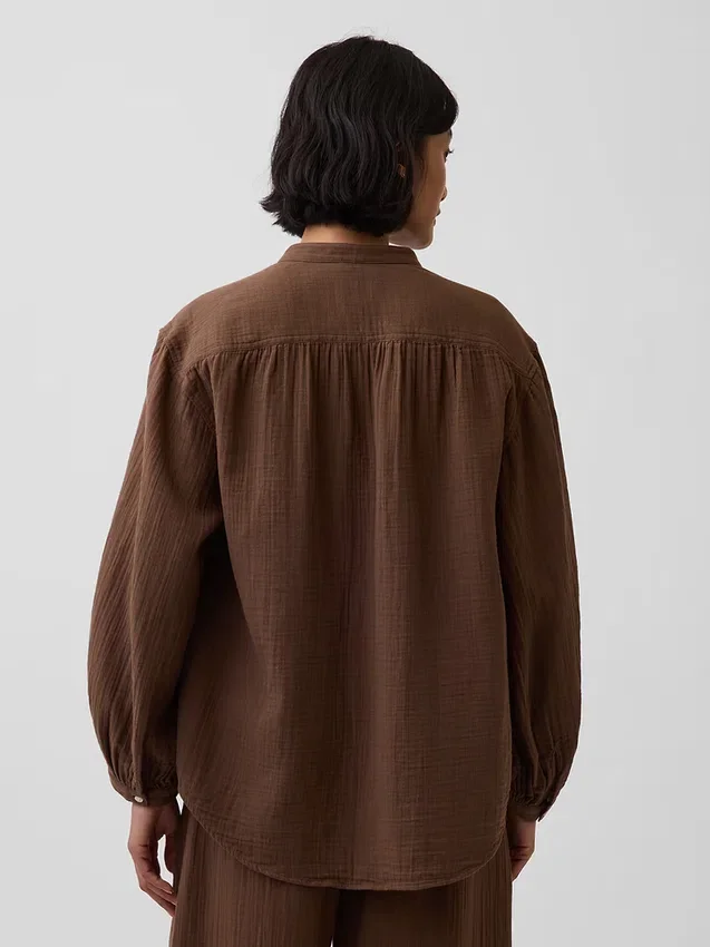 Camisas oversize sin cuello de gasa de algodón