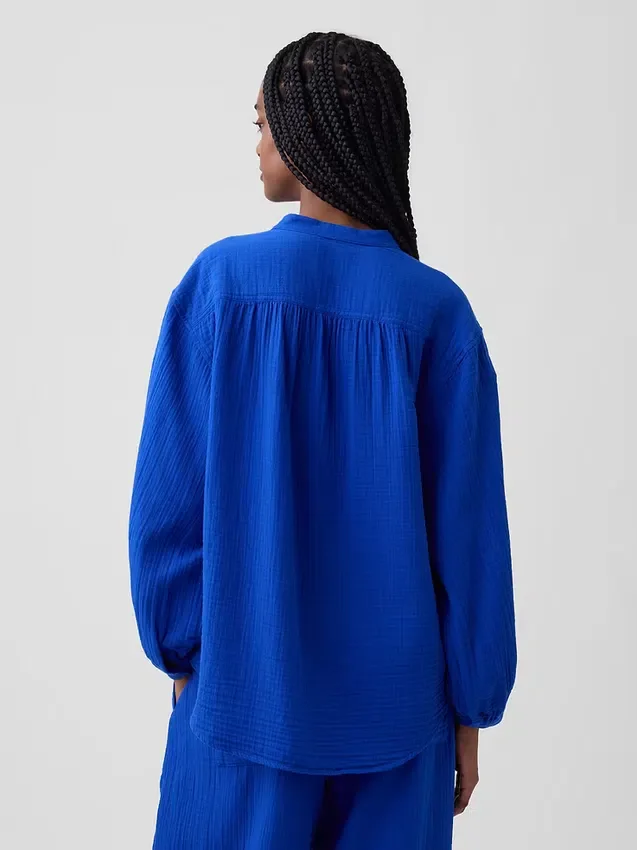 Camisas oversize sin cuello de gasa de algodón