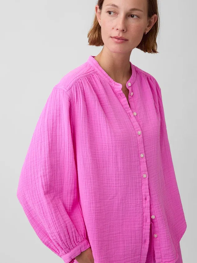 Camisas oversize sin cuello de gasa de algodón