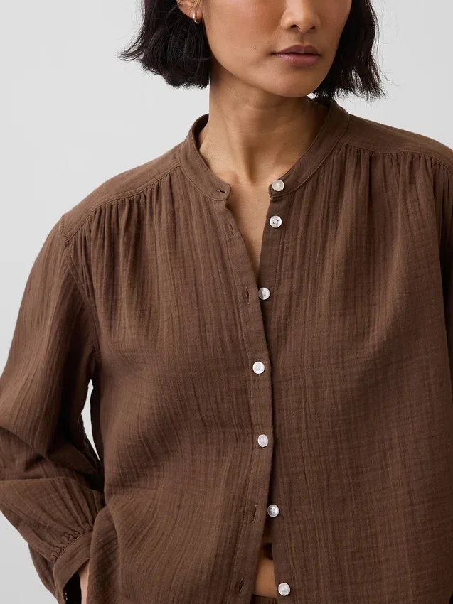 Camisas oversize sin cuello de gasa de algodón