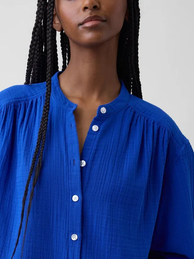 Camisas oversize sin cuello de gasa de algodón