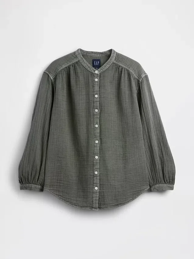 Camisas oversize sin cuello de gasa de algodón