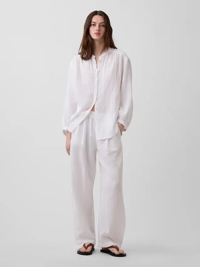 Camisas oversize sin cuello de gasa de algodón