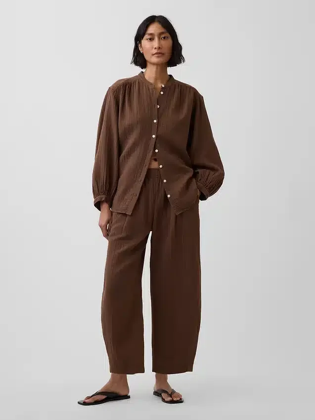 Camisas oversize sin cuello de gasa de algodón