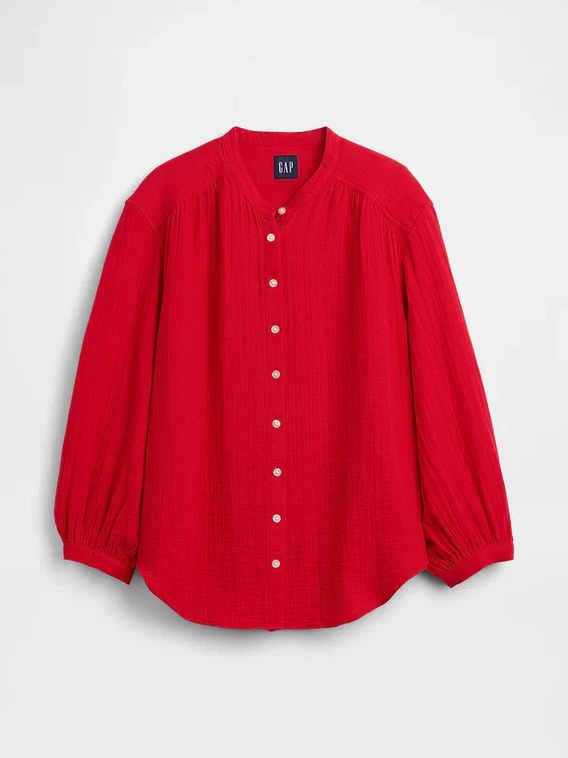 Camisas oversize sin cuello de gasa de algodón