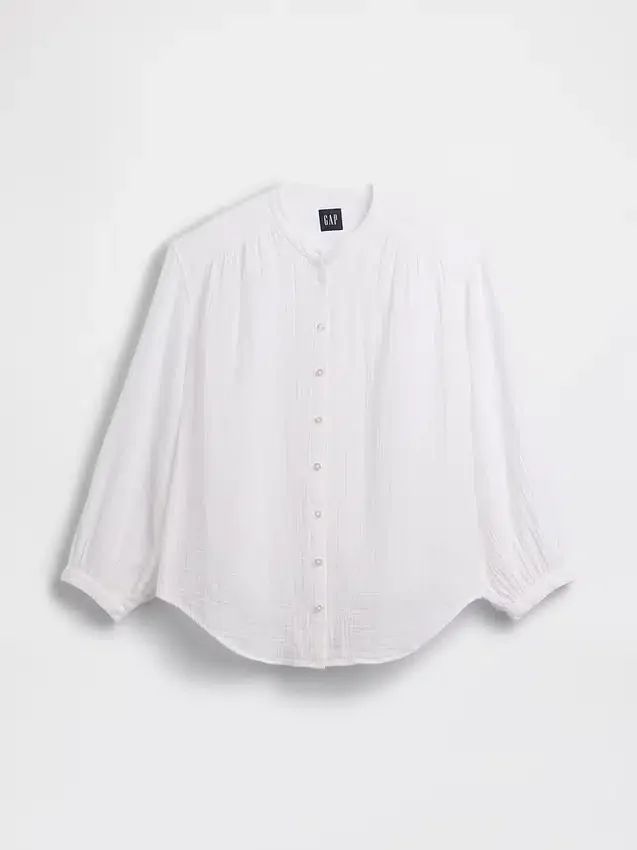 Camisas oversize sin cuello de gasa de algodón