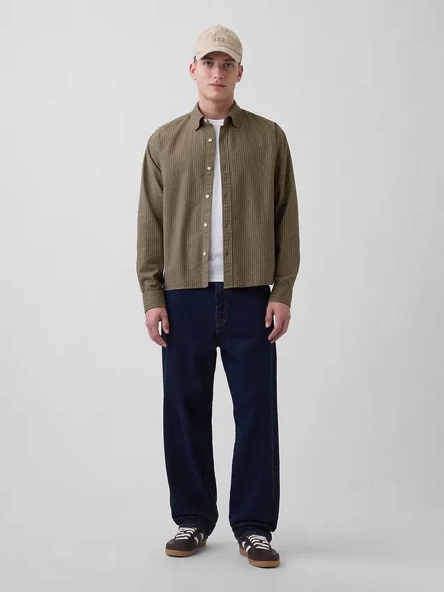 Camisas Oxford de corte relajado y largo corto con dobladillo recto