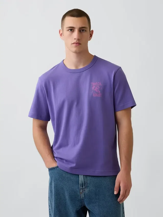 Camisería gráfica holgada de tejido grueso