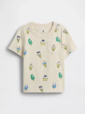 Camiseta con bolsillo y estampado combinable para bebés y niños