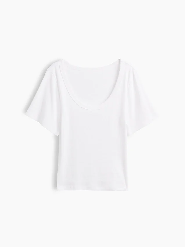 Camiseta con cuello redondo acanalado