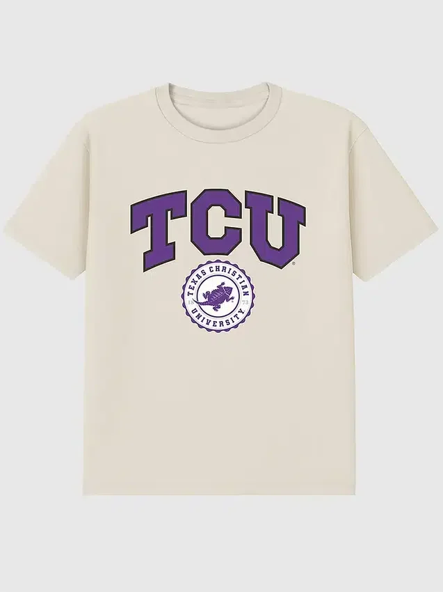 Camiseta con el sello universitario de la Universidad Cristiana de Texas (TCU) en diseño gráfico oscuro