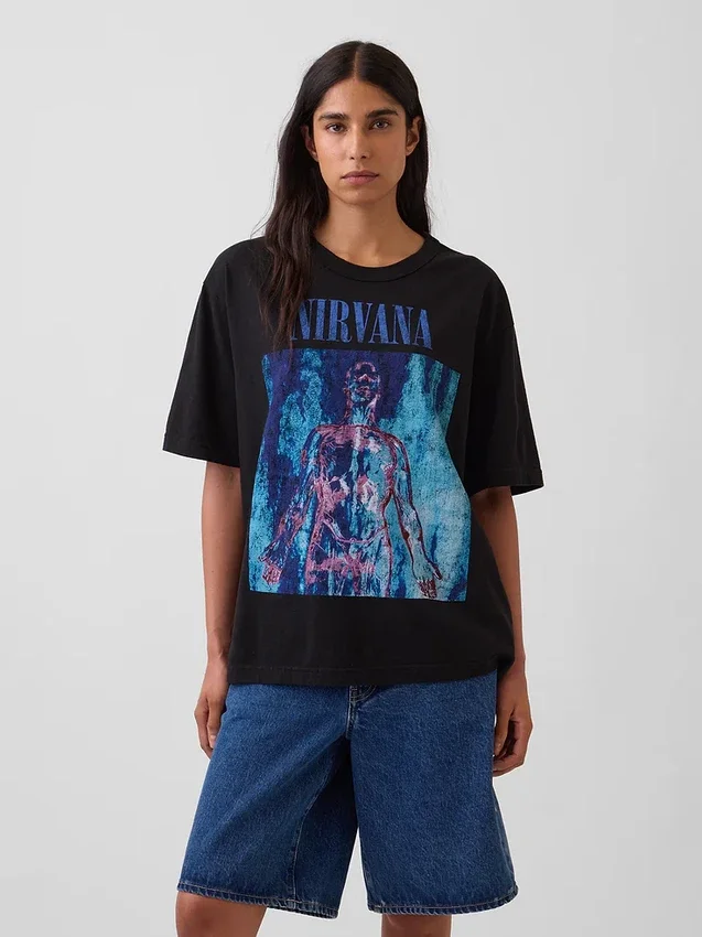 Camiseta corta con diseño de Nirvana de tejido grueso