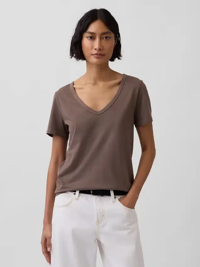 Camiseta de algodón orgánico Vintagesoft con cuello en V
