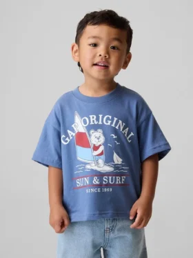 Camiseta de algodón suave con estampado gráfico de gran tamaño para bebés y niños pequeños