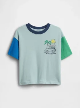 Camiseta de algodón suave con estampado gráfico de gran tamaño para bebés y niños pequeños