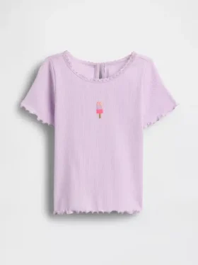 Camiseta de bebé y Niño con bordado de helado y cuello acanalado