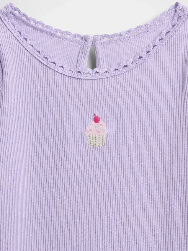 Camiseta de bebé y niño con estampado bordado y tejido acanalado