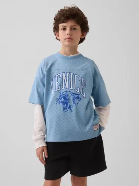 Camiseta de jersey con estampado oversize de malla para niños