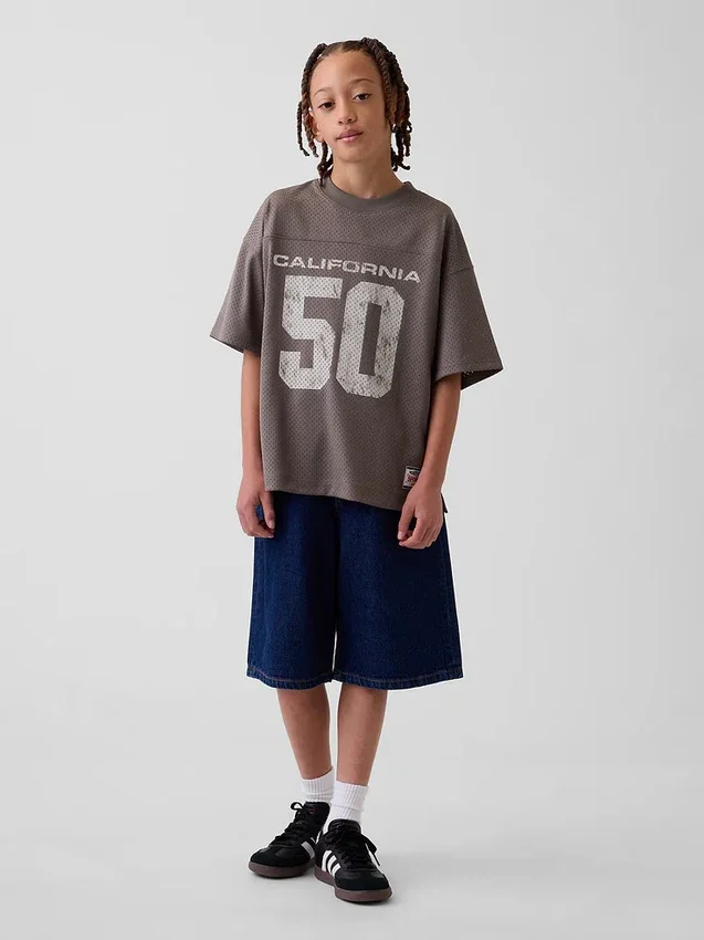 Camiseta de jersey con estampado oversize de malla para niños