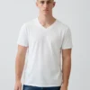 Camiseta de jersey de algodón con cuello en V