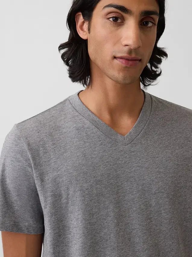 Camiseta de jersey de algodón con cuello en V