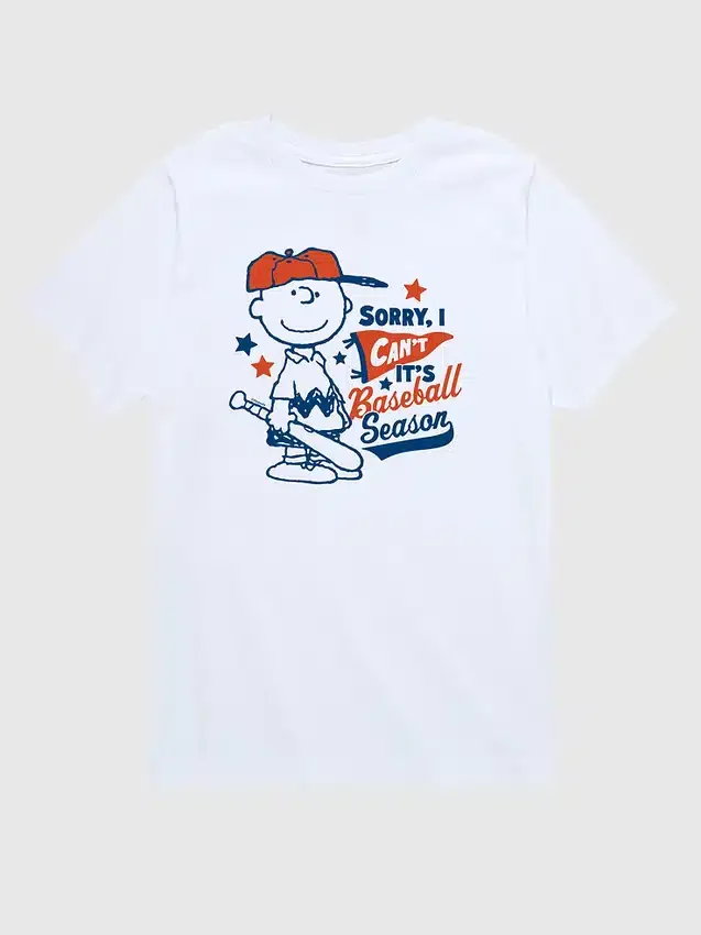 Camiseta de manga corta de béisbol para niños pequeños de Peanuts con Charlie Brown y el mensaje «Sorry I Can’t»