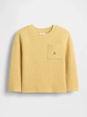 Camiseta de peso pesado con cuello acanalado y bolsillo para bebés y niños pequeños