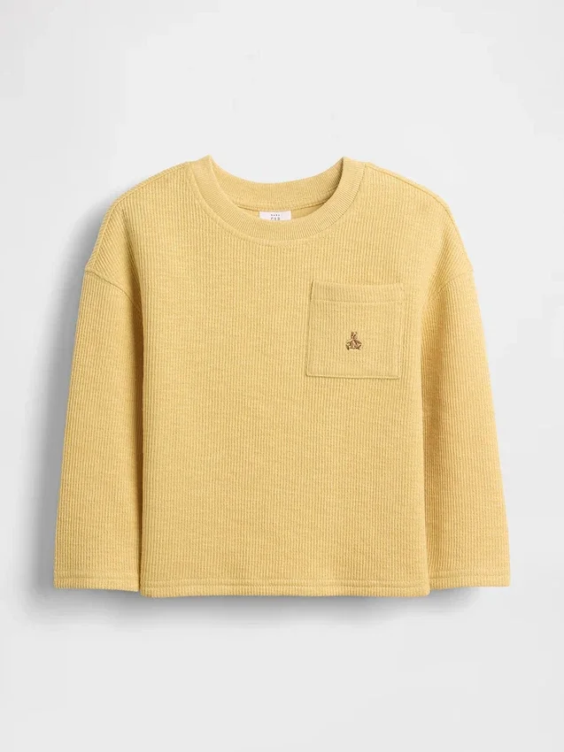 Camiseta de peso pesado con cuello acanalado y bolsillo para bebés y niños pequeños