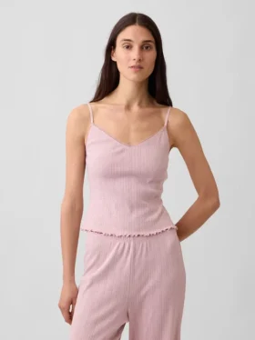 Camiseta de pijama tipo camisola con punto calado y dobladillo ondulado