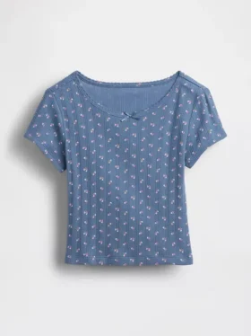 Camiseta de punto pointelle con canalé para bebés y niños pequeños