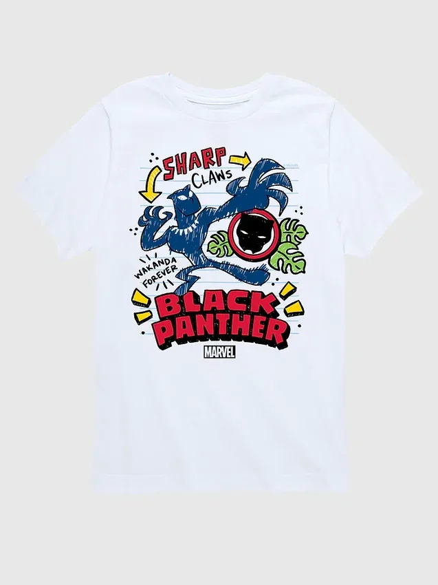 Camiseta gráfica de pantalones cortos para niños pequeños con diseño de Black Panther de Marvel estilo «doodle»