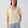 Camiseta holgada con cuello en V de mezcla de lino