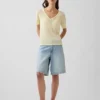 Camiseta holgada con cuello en V de mezcla de lino