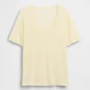 Camiseta holgada con cuello en V de mezcla de lino