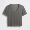 Camiseta holgada con cuello en V de mezcla de lino