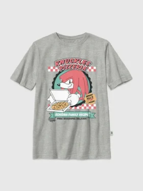 Camiseta infantil con diseño de Knuckles comiendo pizza de Sonic the Hedgehog
