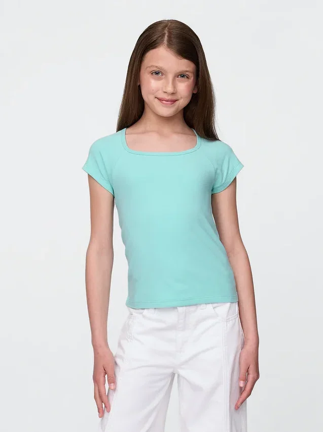 Camiseta infantil de cuello cuadrado