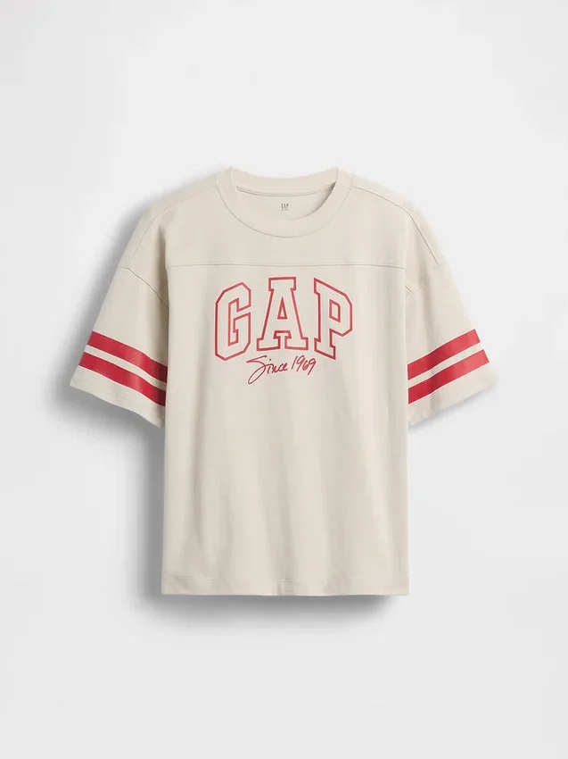 Camiseta para niños de jersey de algodón grueso, oversize y con costuras con logotipo