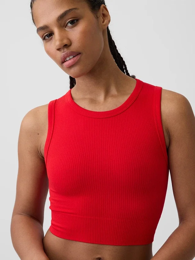 Camiseta sin costuras de canalé corta