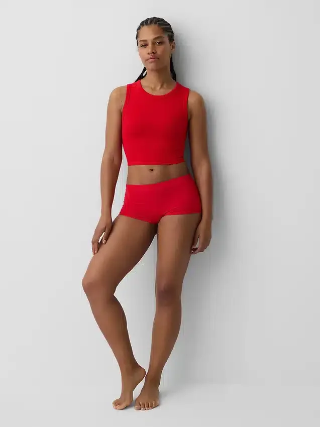 Camiseta sin costuras de canalé corta