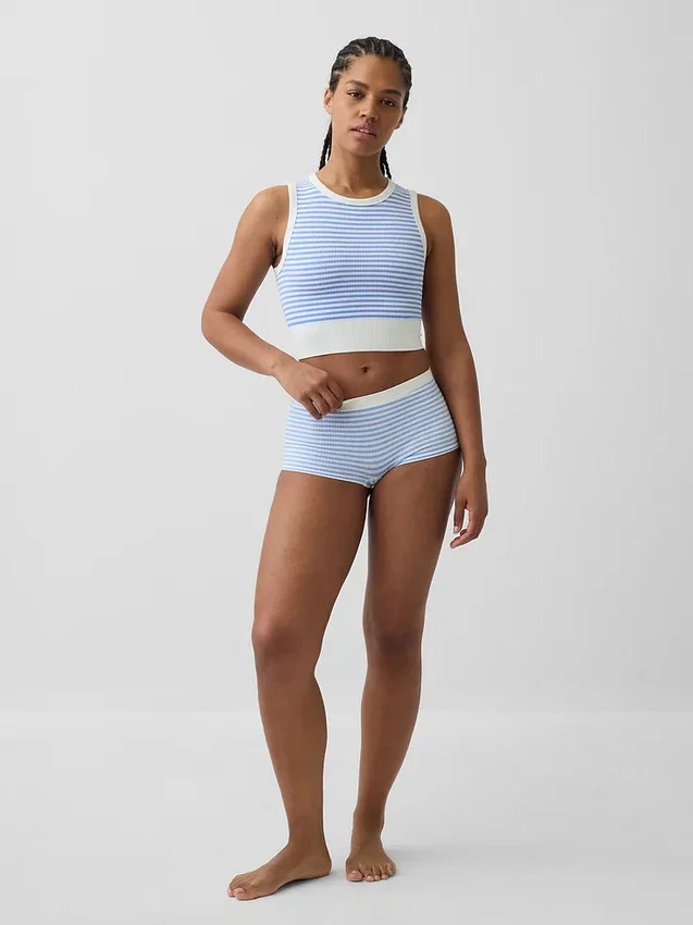 Camiseta sin costuras de canalé corta