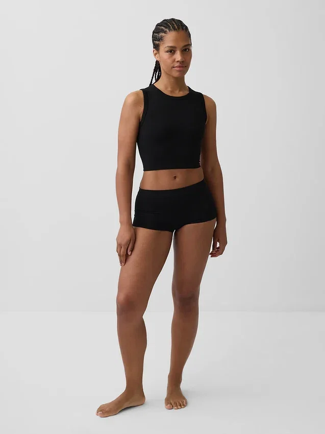 Camiseta sin costuras de canalé corta