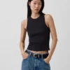 Camiseta sin mangas con cuello halter de punto acanalado grueso